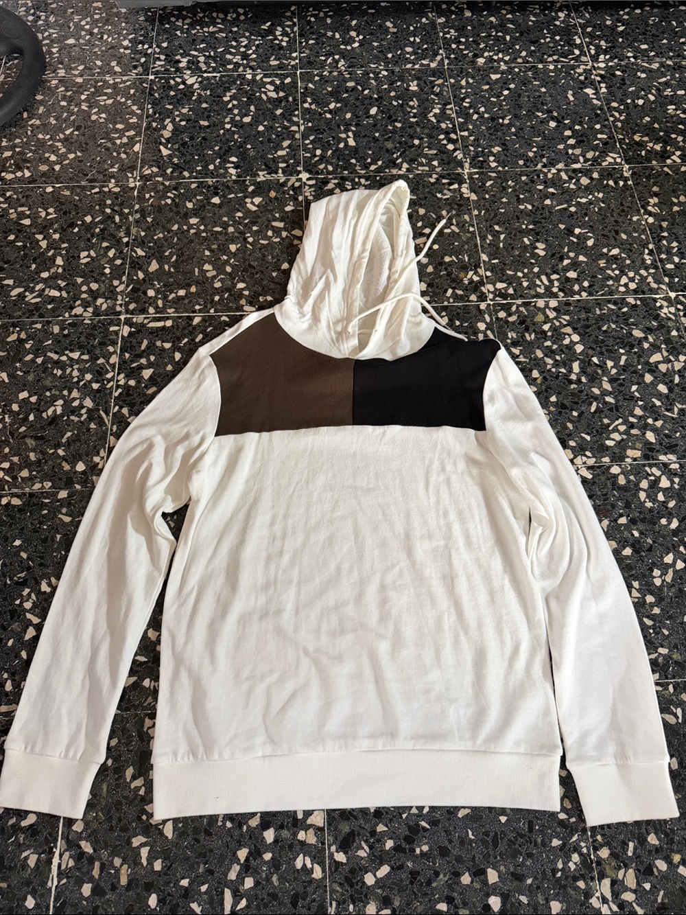 SHEIN White Hoodie with Black and Brown Yoke